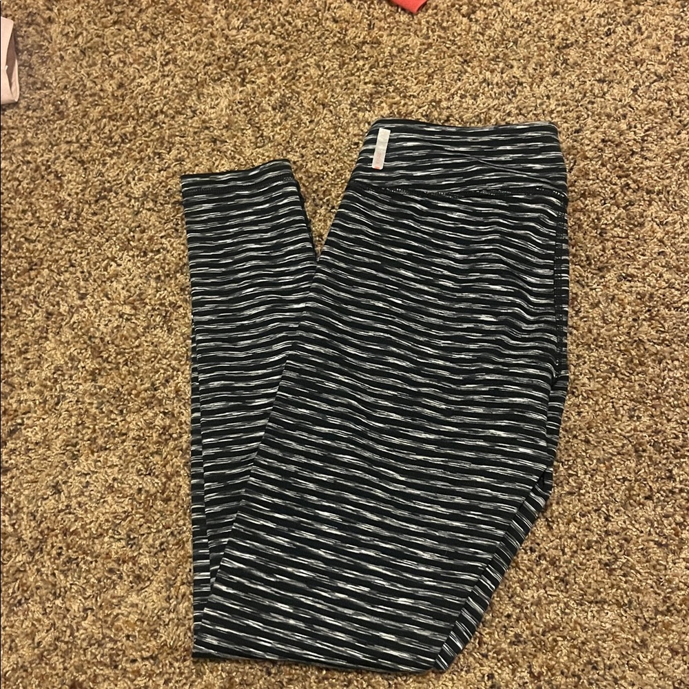 Zella Black and Gray Striped Leggings